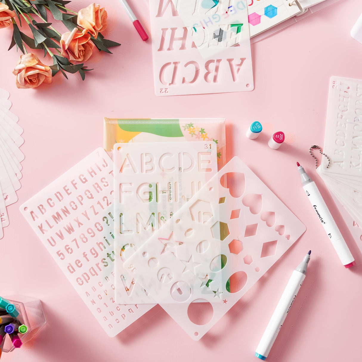 Midenco Reusable Small Letter Stencils for Painting, 36 Pcs (1/4, 1/2, 3/4, 1, 5/4 in.) Plastic Templates with Number & Alphabet - DIY Crafts Midenco