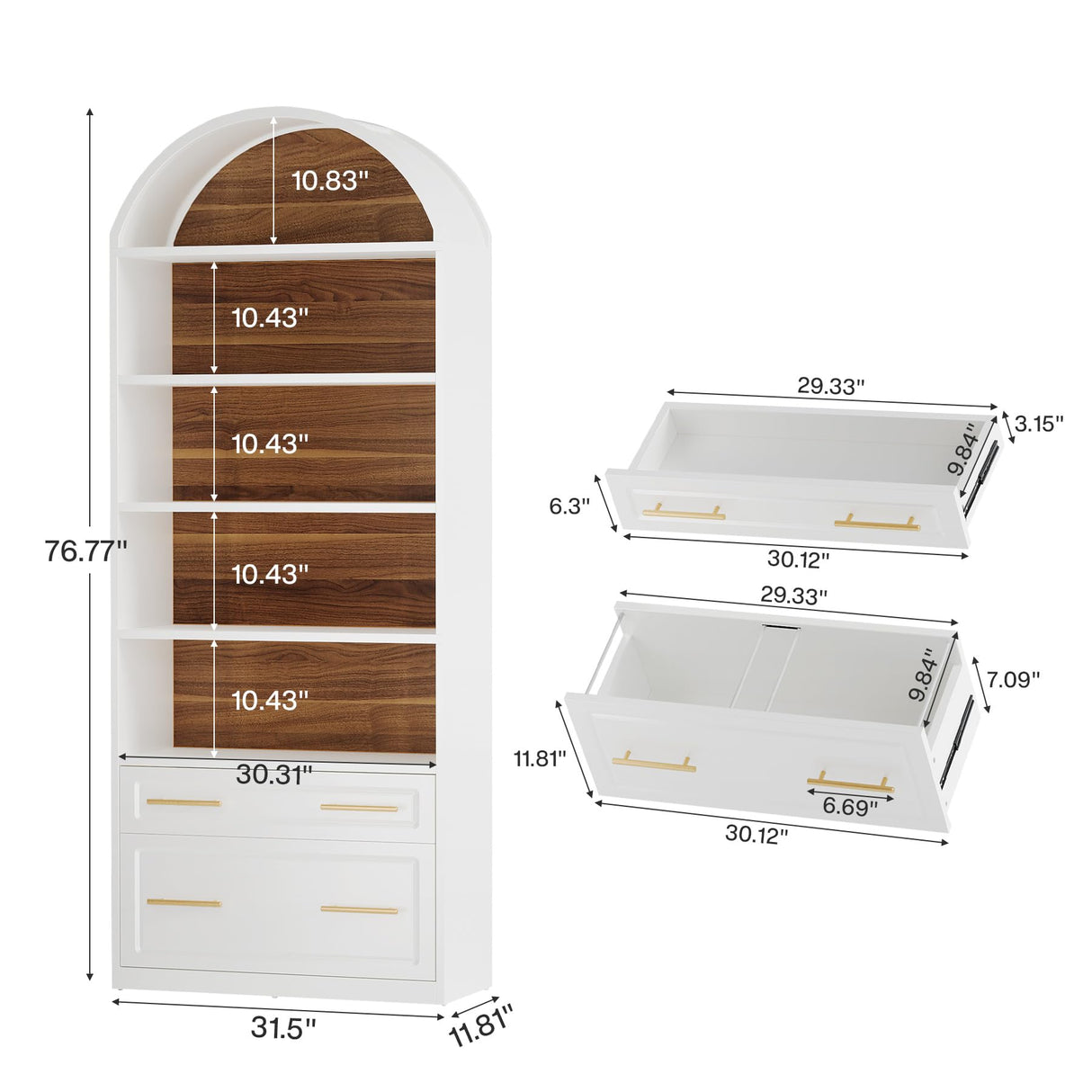 Tribesigns 76.8" Tall Arched Bookcase, 5-Tier Bookshelf with File Cabinet Drawer, Modern Freestanding Wooden Bookshelves, Large Open Display Storage Shelves for Home Office, Living Room Tribesigns