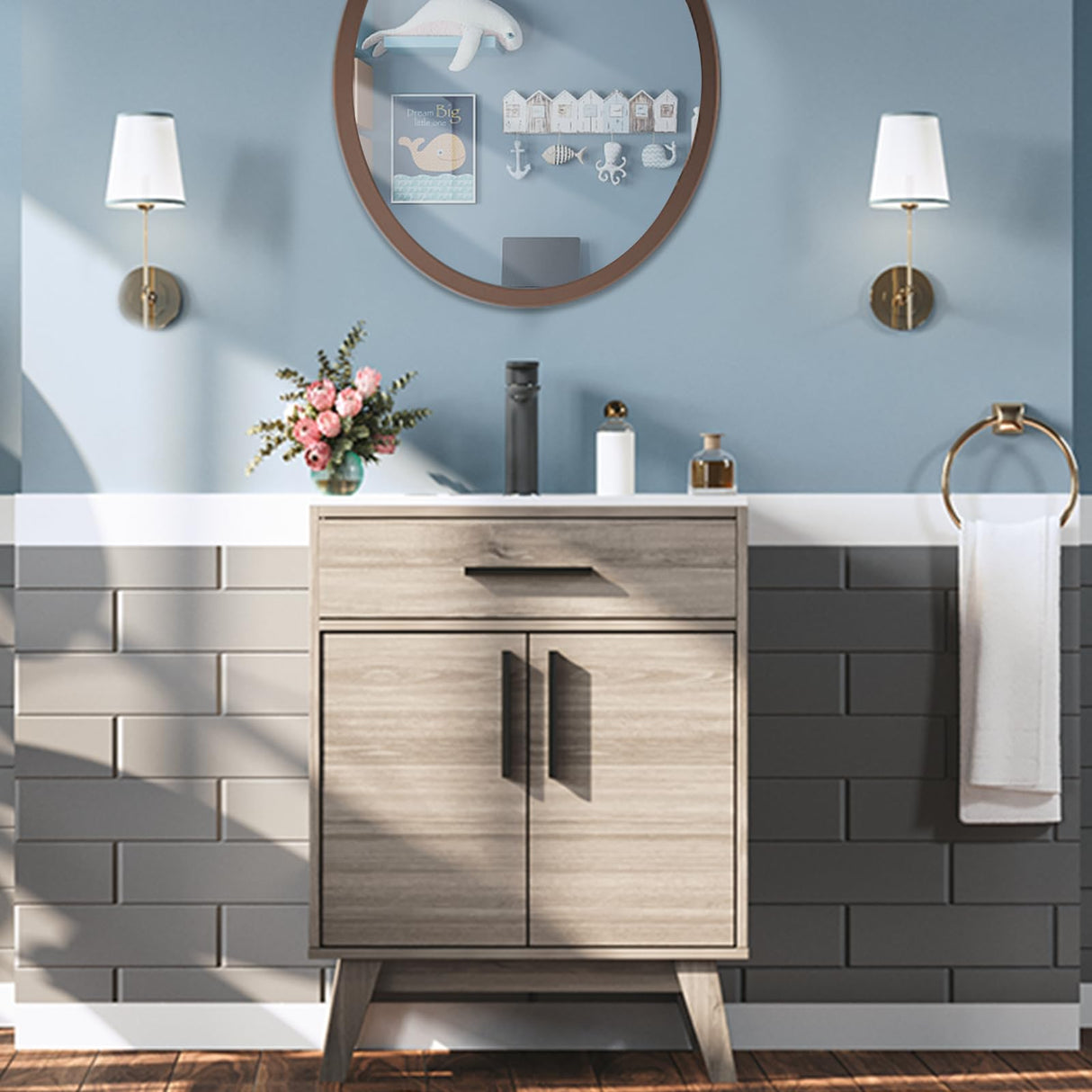 AMERLIFE 24.5" Bathroom Vanity with Sink Combo, Mid-Century Modern Small Single Bathroom Cabinet Set, Integrated Sink, Soft Closing Doors with Metal Handles, Bath Vanity Grey AMERLIFE