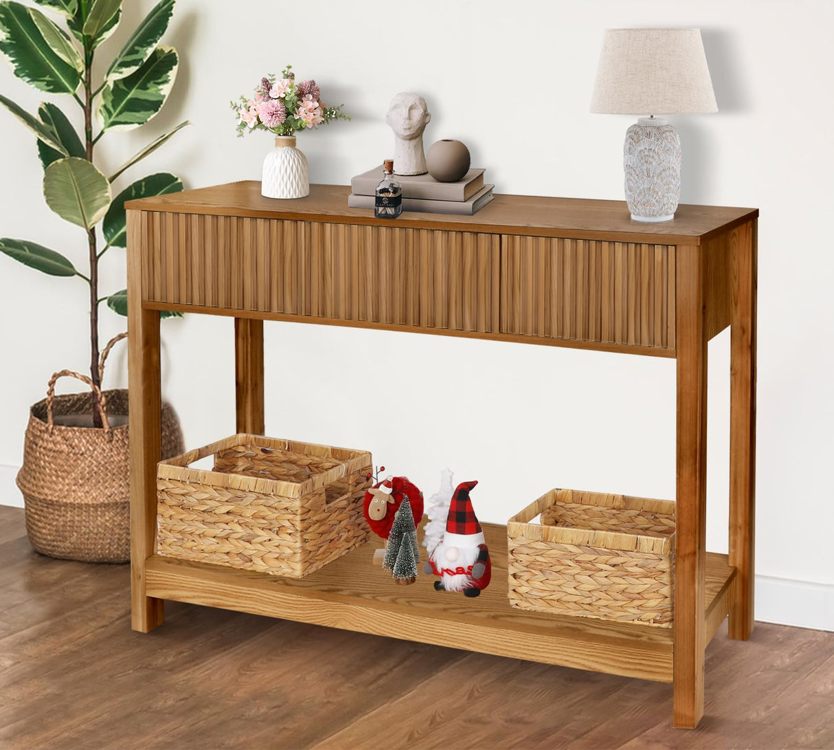 Long Console Table with Storage, Fluted Entryway Table, Slim Sofa Table Behind Couch Entry Table, Narrow Wood Hallway Table, Modern Living Room Couch Table, Black Foyer Entrance Table ZYBT