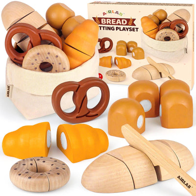 Wooden Play Food Bakery Toy Sets for Kids Kitchen Grocery Pretend Fake Food Accessories Playsets for Kids Ages 4-8 Birthday Gift for Boys Girls Educational Toys