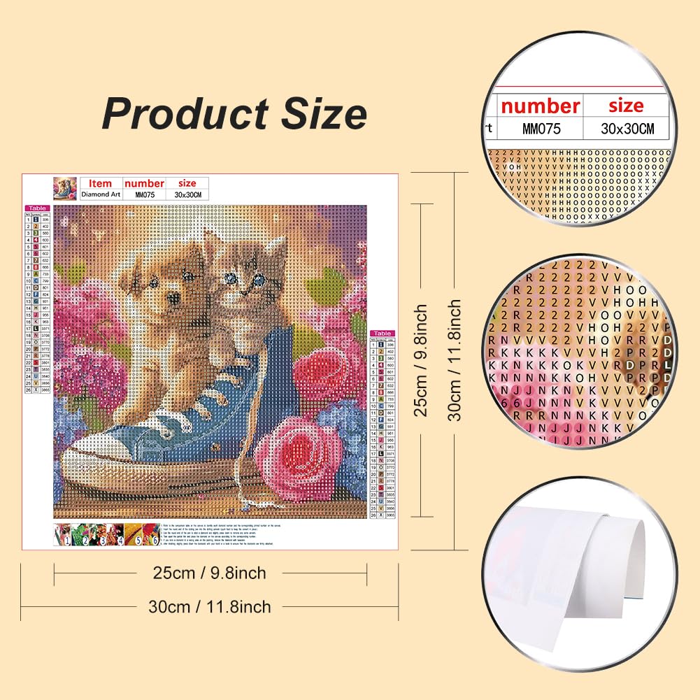 WSLWXSHM Diamond Art Painting Kits for Adults Dog and Cat, Animal Round Full Drill Diamond Art Kits, 5D DIY Paint with Diamonds Crafts for Home Wall Decoration Gifts 12×12Inch, Flower WSLWXSHM
