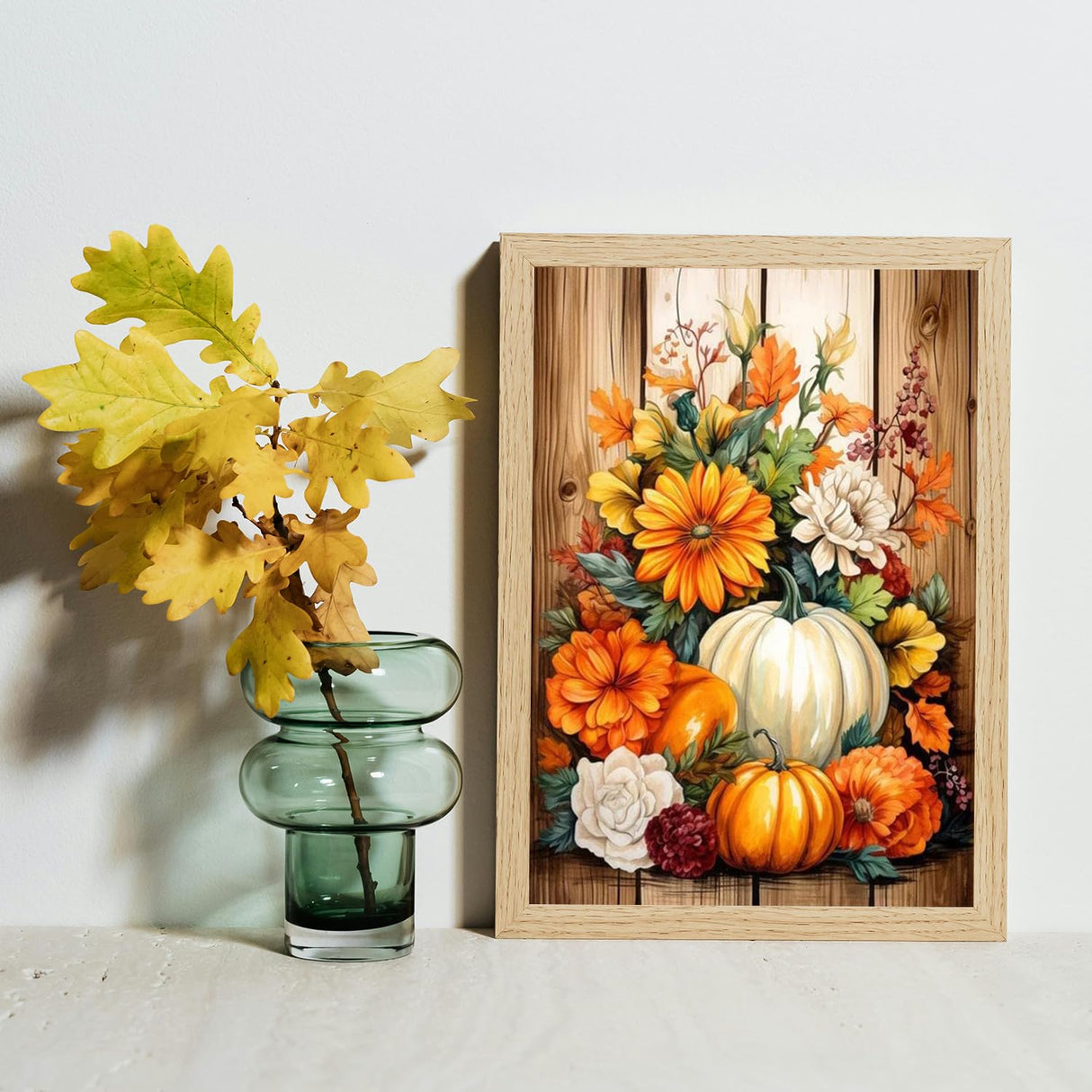 MBNTJHT Autumn Diamond Painting Kits for Adults,DIY Fall Pumpkin Diamond Art Kits for Beginners,5D Full Drill Round Gem Art Painting Craft for Home Wall Decor 12x16 Inch MBNTJHT