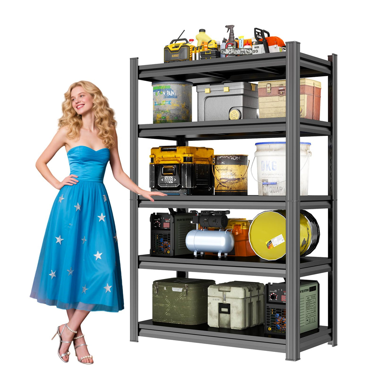 Bezuny 2500LBS Storage Shelves, 35.5" W Garage Shelving Heavy Duty, Metal Adjustable Garage Shelves, Shelving Units Industrial Shelving for Warehouse, Shelf Organizer Storage, Black Bezuny