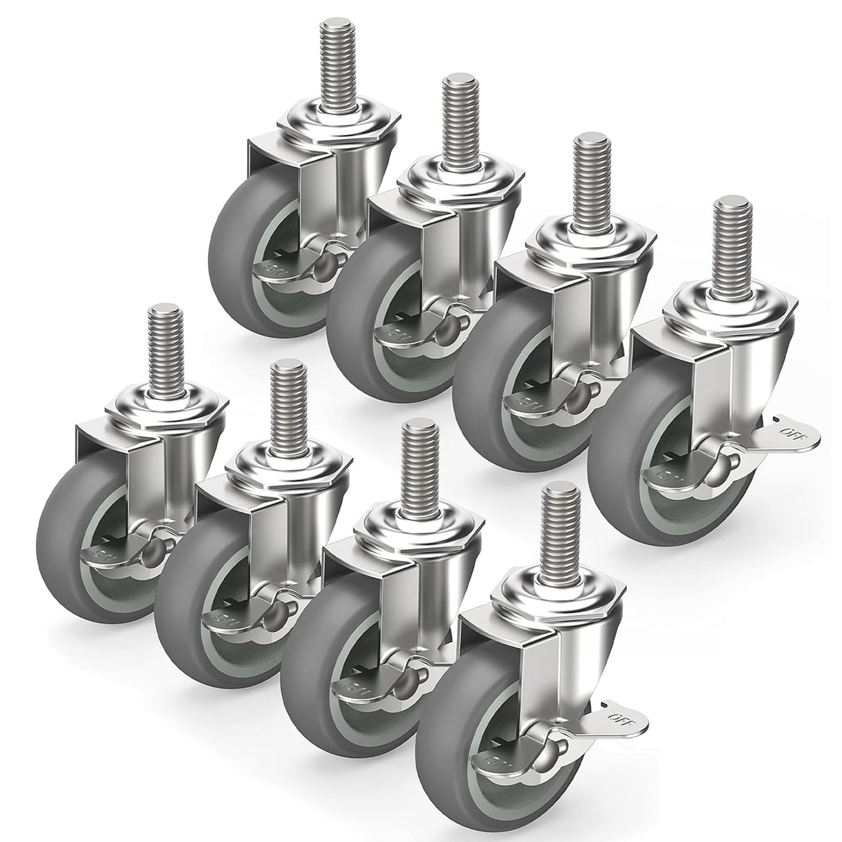 HOLKIE Caster Wheels 3 inch Locking Stem Casters, 3/8" -16 x 1-1/2" (Stem Diameter 3/8", Stem Length 1-1/2") Threaded Stem Casters Swivel Casters Set of 8 Heavy Duty Castors Gray HOLKIE