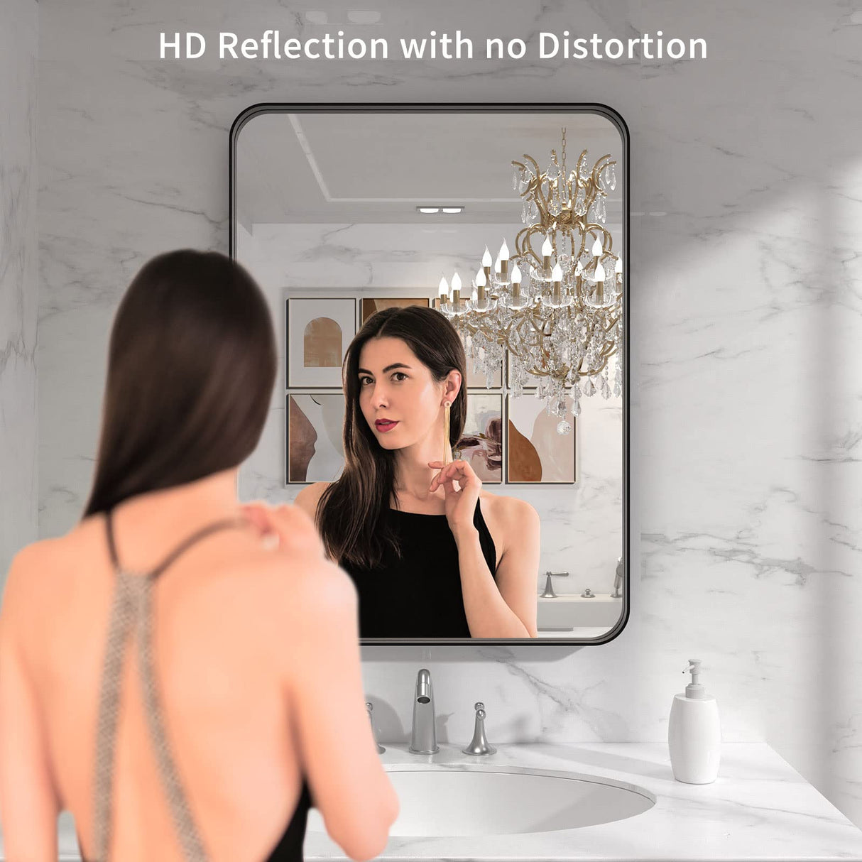 LOAAO Black Metal Framed Bathroom Mirror for Wall, 22X30 Inch Rounded Rectangle Mirror, Matte Black Bathroom Vanity Mirror Farmhouse, Anti-Rust, Tempered Glass, Hangs Horizontally or Vertically LOAAO