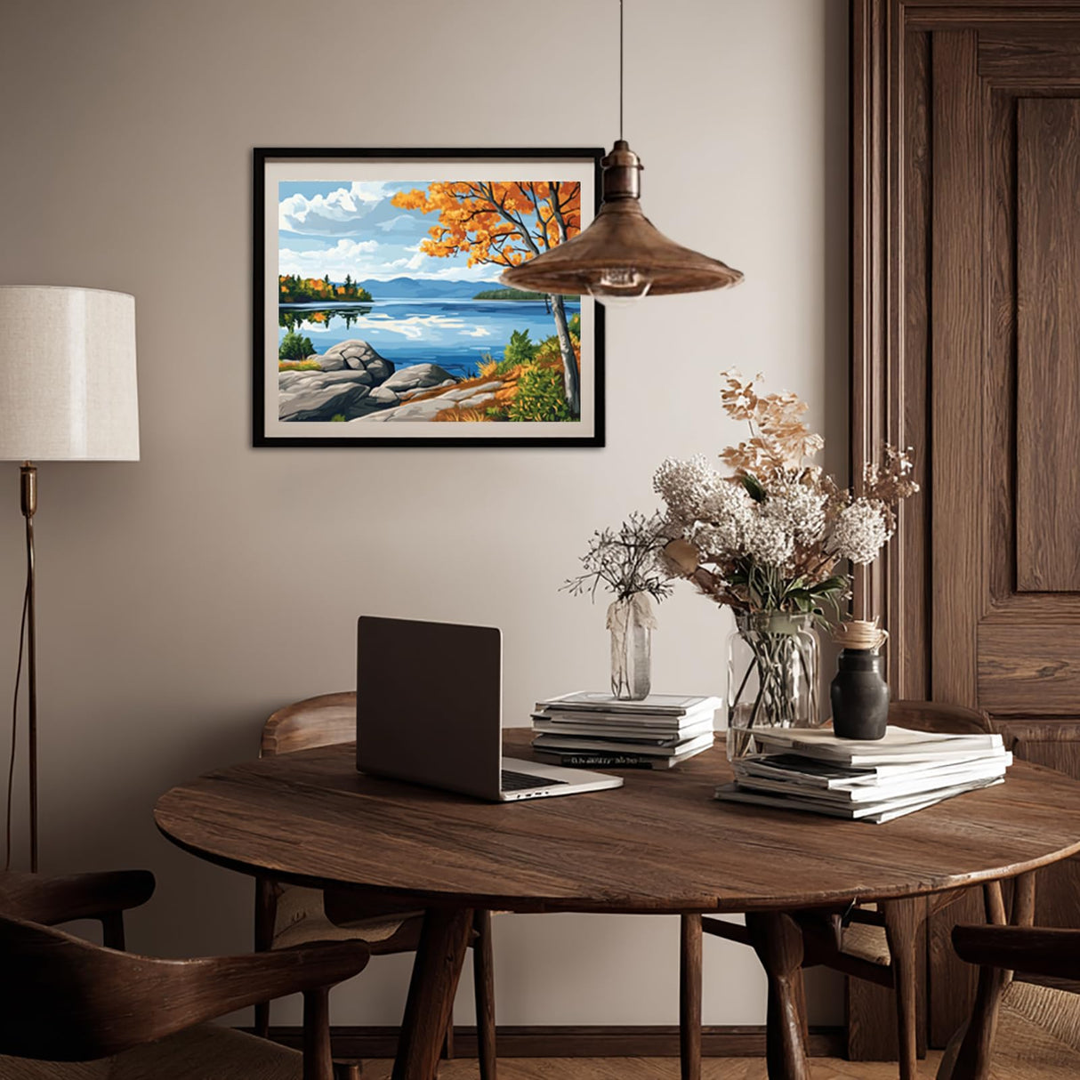 Paint by Numbers Champlain Lake for Adults Unframe, Vermont Lakes Fall Scenery Paint by Number, Mountains Forest Around Lake DIY Oil Painting Acrylic Paints Kits for Home Decor(20×16inch) ARNLRDYA