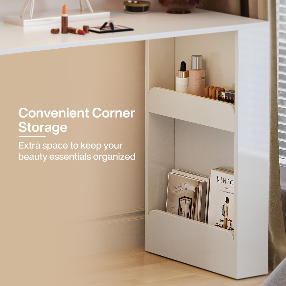 Tribesigns Extendable Vanity Desk and Dresser Combo, 78" L Shaped Vanity Table with Cabinet & 3 Drawers, Wood Dressing Table with 3 Side Shelves for Women & Girls Bedroom (Without Mirror) Tribesigns