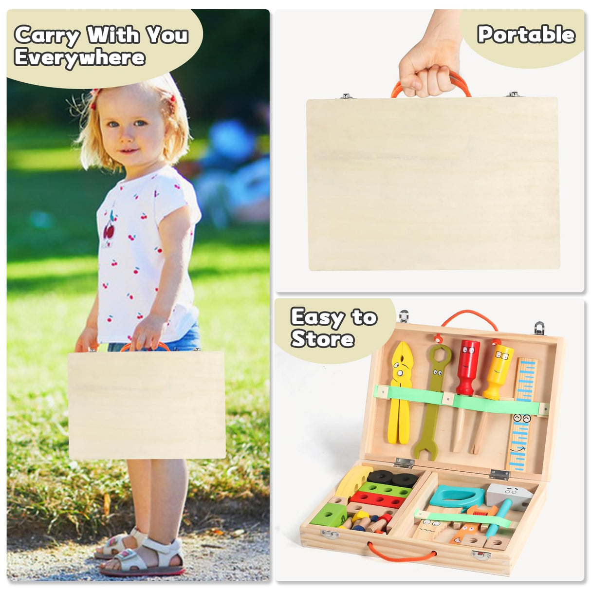 TONZE Kids Tool Set Wooden Toddler Tools Montessori Toys for 3 4 Year Olds, 34 PCS Educational STEM Construction Toys Pretend Play Toddler Tool Set Birthday Gift for Age 3-4 Boys & Girls TONZE