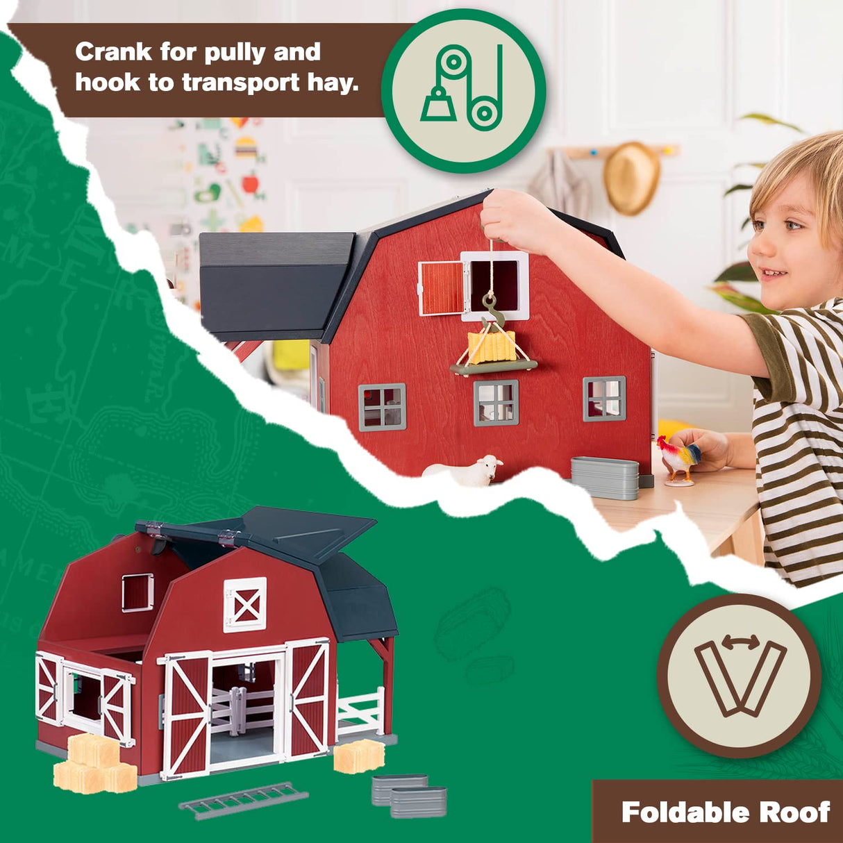 Terra By Battat - 20 Pcs Wooden Animal Barn Toy - Farm Toy Set - Pretend Play Toys For Kids and Toddlers Ages 3+ TERRA BY BATTAT