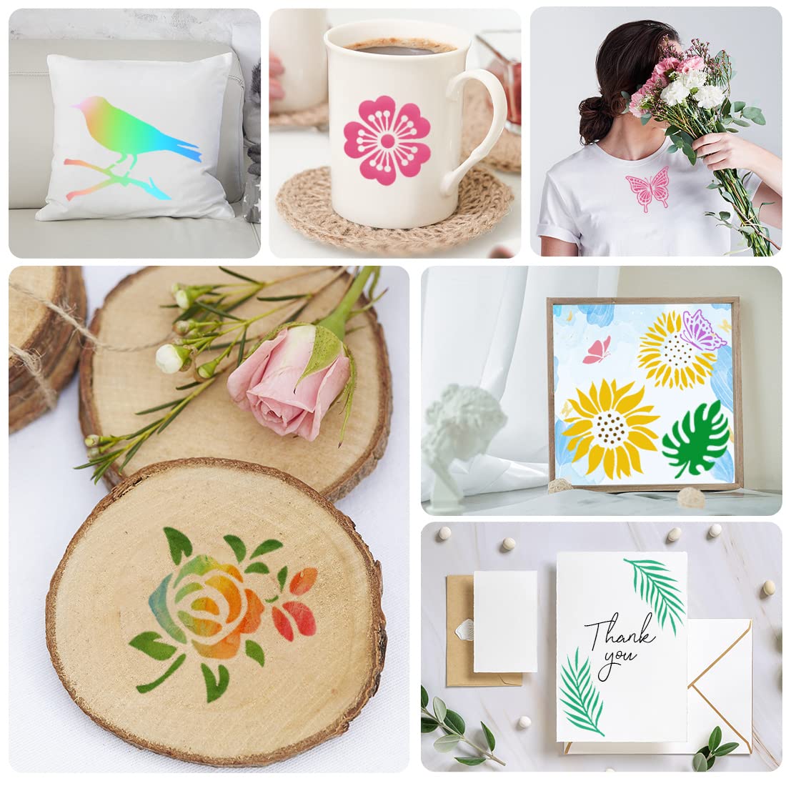 60 Pcs Flower Painting Stencils Reusable Flower Stencils for Painting on Wood Rocks Canvas Fabric Glass Pottery 3x3 Inch CH HAICHENG