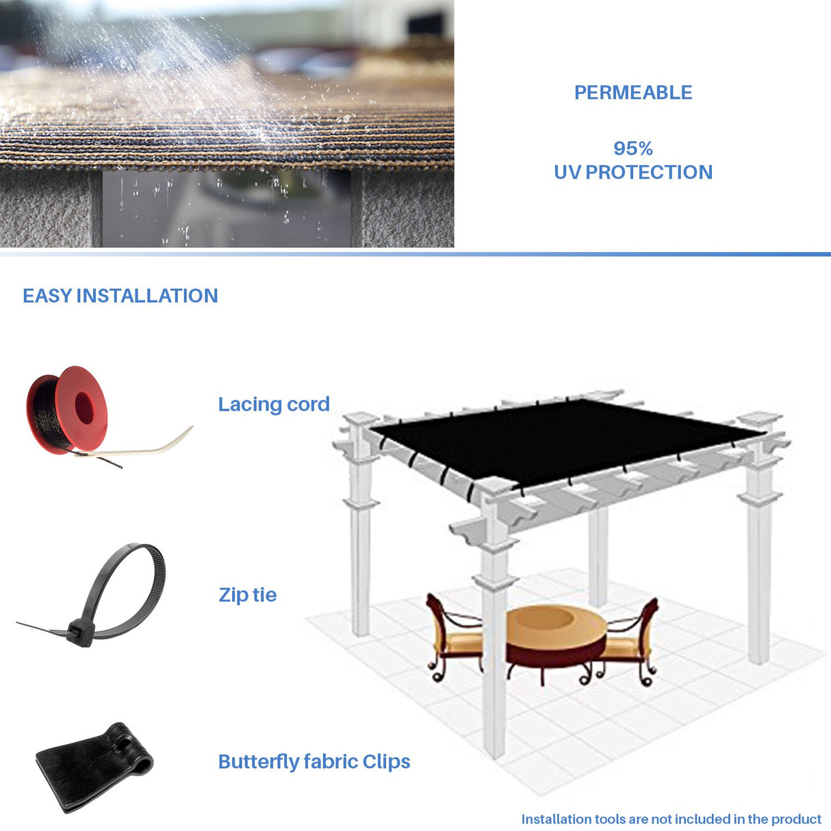 E&K Sunrise 6' x 15' Sun Shade Fabric Roll Outdoor Sun Shade Cover for Pergola Backyard Garden Patio Deck Greenhouse (Brown) E&K