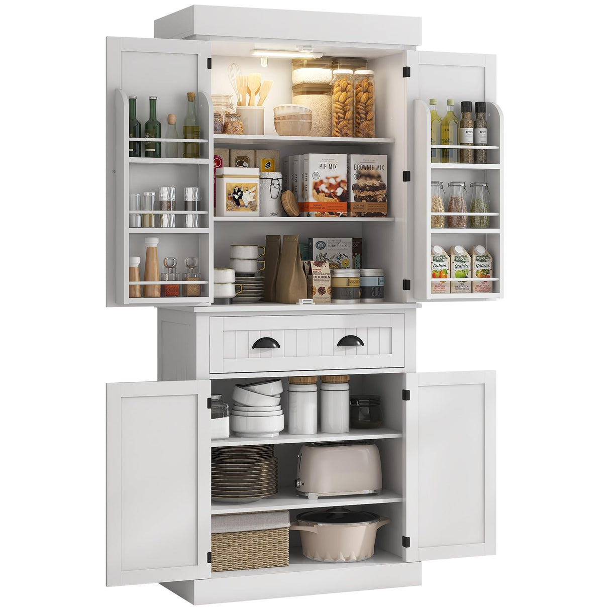 HOMCOM 71" Kitchen Pantry Cabinet with Motion Sensor Light, Tall Storage Cabinet with 6 Door Shelves, a Drawer & 4 Adjustable Shelves, for Living Room, Dining Room, White HOMCOM