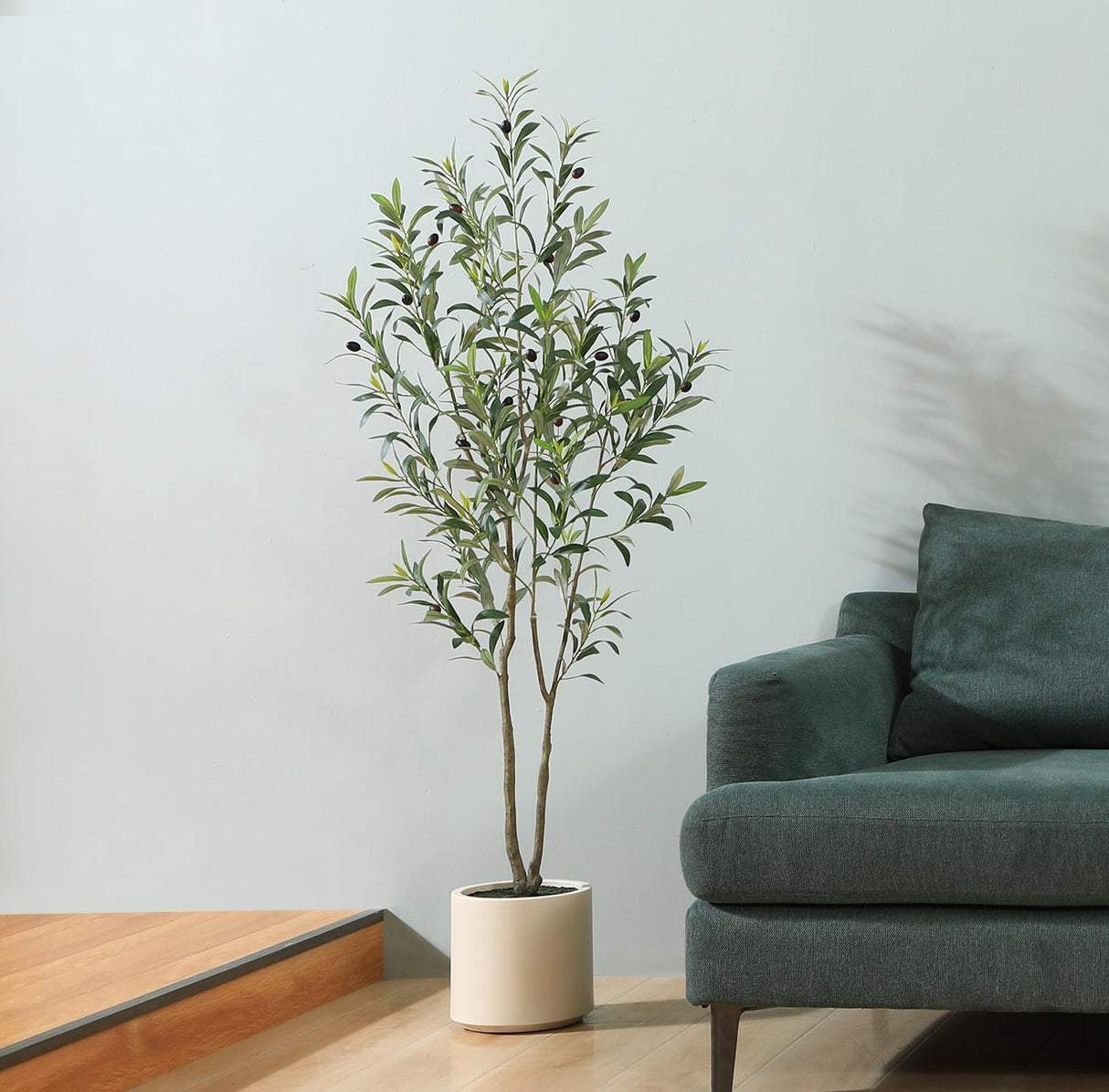 LOMANTO Artificial Olive Trees, 5 ft Tall Fake Olive Trees for Indoor, Faux Olive Silk Tree, Large Olive Plants with White Planter for Home Decor and Housewarming Gift, 1 Pack LOMANTO