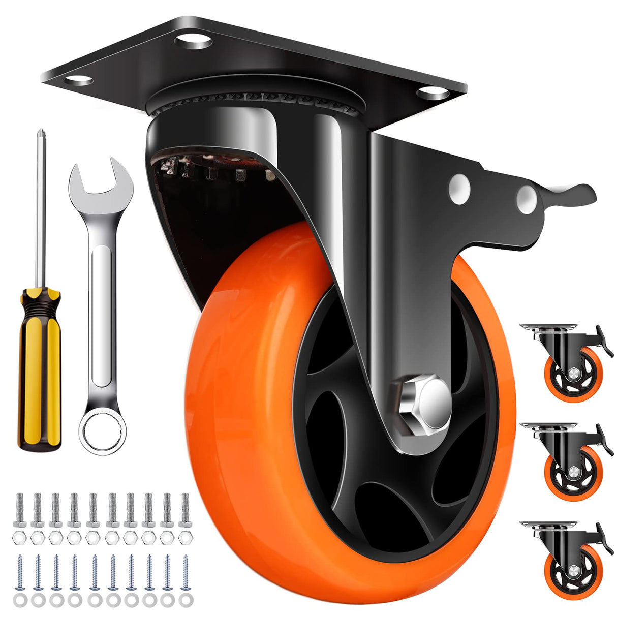 QNCZ 4" Caster Wheels, Outstanding Casters Set of 4 Heavy Duty, Silent Industrial Casters, Locking Casters Wheels for Furniture, Castor Wheels for Cart, Workbench. QNCZ