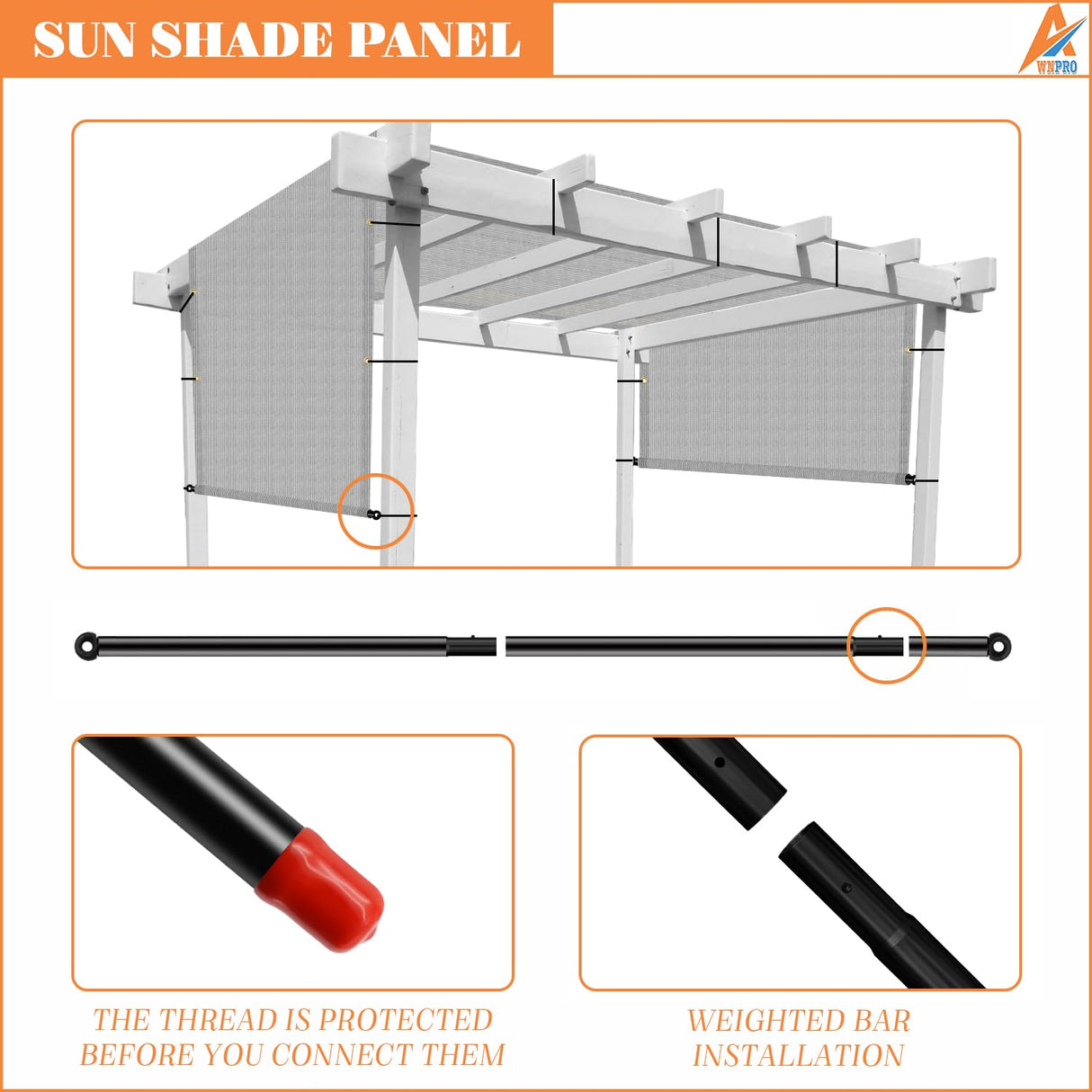 AwnPro 10' x 18' Outdoor Pergola Shade Cover Canopy for Patio Deck Porch Backyard Gazebo Replacement Shade Cover with Spaced Grommets Weighted Rods Light Gray AwnPro