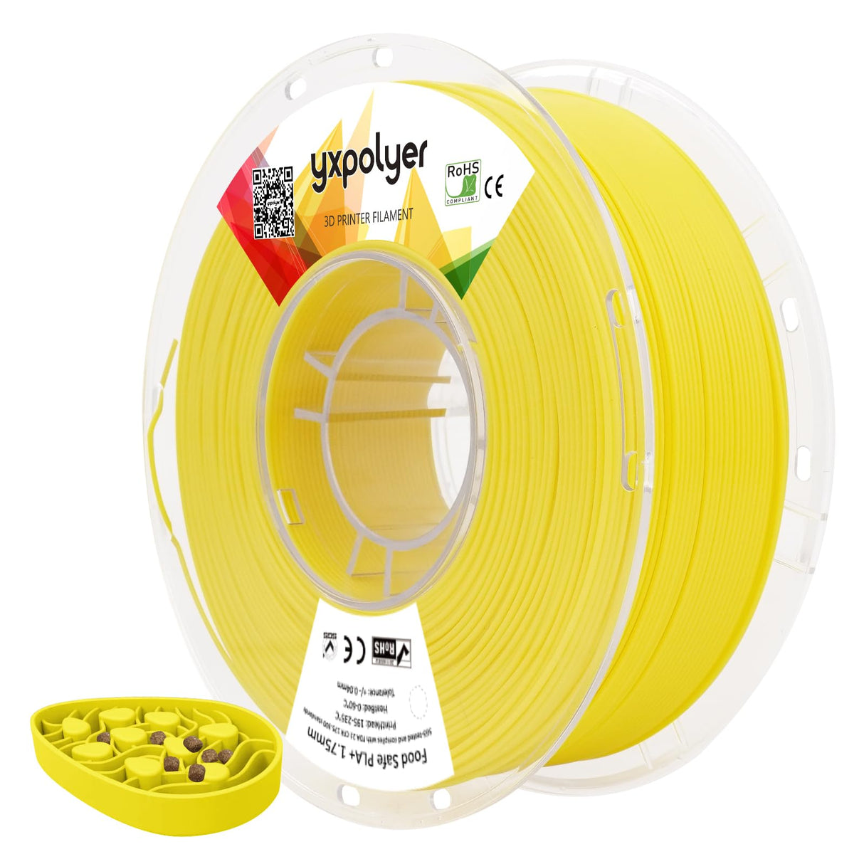 YXPOLYER PLA+ Filament Food Safe PLA Plus Food-Grade 1.75mm 3D Printing Filament 1kg 2.2lbs with PC Reusable Spool fit AMS System and Most FDM 3D Printers, Yellow yxpolyer