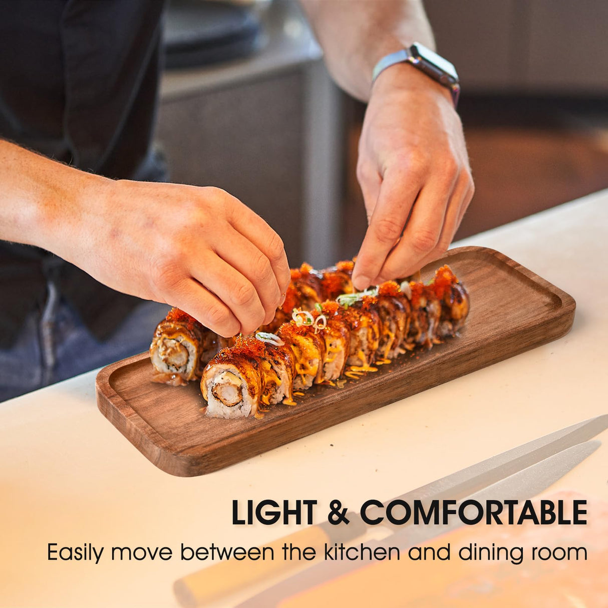 LorisArm 11.2"x 4" Small Wooden Serving Platters and Trays, Natural Acacia Wood Tray for Dessert,Appetizer, Cheese, Fruit, Cookie. LorisArm