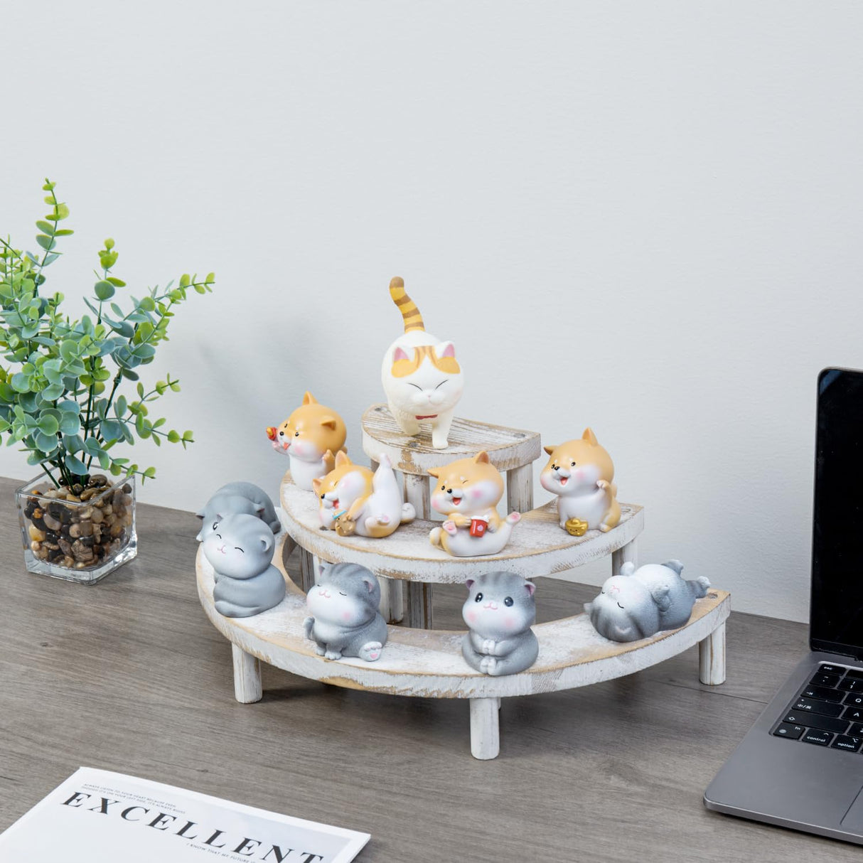 MyGift Wooden Display Stand Riser, 3 Tier Perfume and Cologne Organizer Stand, Cupcake Stand for Dessert, Spice Rack Organizer, Display Shelf for Figure,Perfume,Make up, Collections, 3-Piece Set MyGift