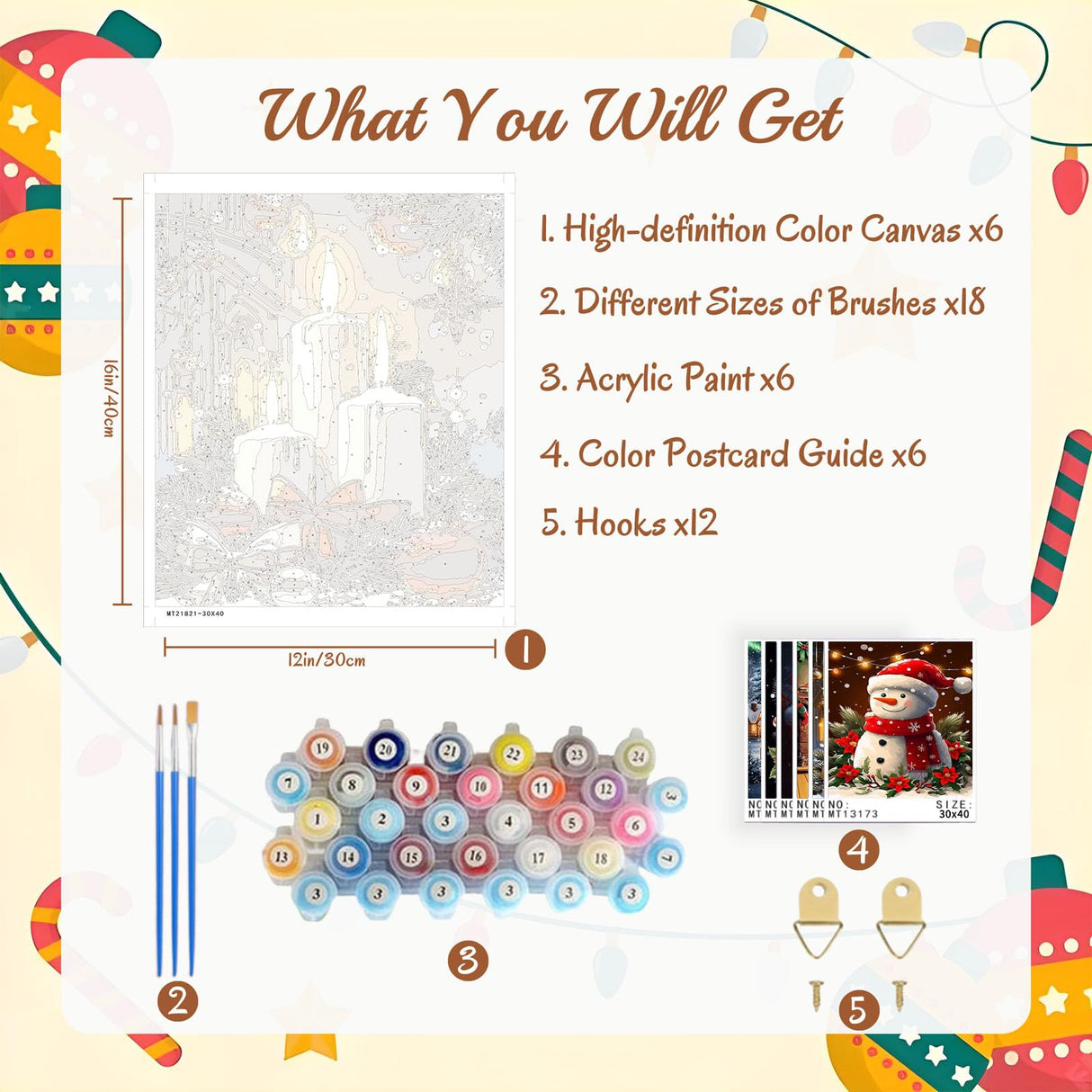 6 Pack Paint by Numbers Kit for Adults Beginners Christmas-Christmas Adult Paint by Number Kits on Canvas, DIY Acrylic Oil Painting Kits for Adults Without Frame for Gift Home Wall Decor(12x16inch) Arttoplus