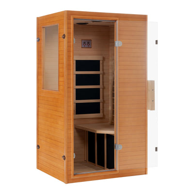 Real Relax Far Infrared Sauna, Home Indoor Sauna Room Canadian Hemlock Wooden Dry Saunas 950W 120V with Control Panel and 6 Low EMF Heaters Panels for Personal Spa