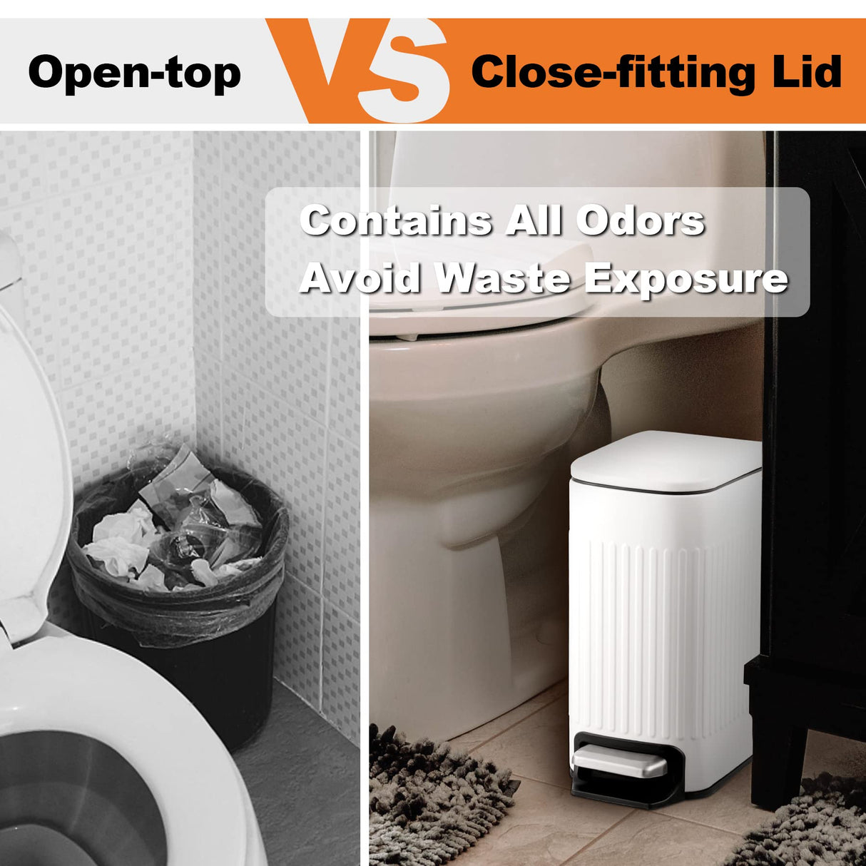 TrashAid Slim Bathroom Trash Can with Lid Soft Close, 6 Liter/1.6 Gallon Stainless Steel Small Garbage Can with Removable Inner Bucket, Step Pedal, Slim Wastebasket for Toilet, Office, Bedroom, White TrashAid