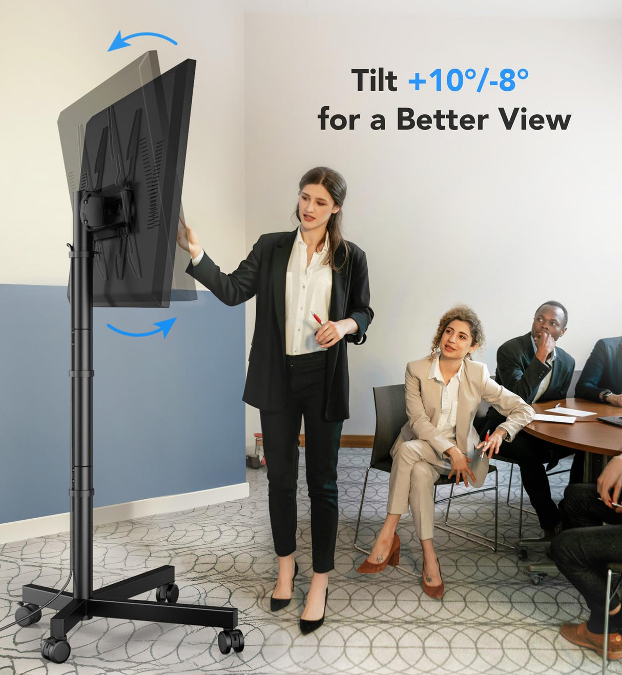 Mobile TV Cart Stand with Wheels for 23-60 Inch LCD LED Flat Curved Screen Outdoor Rolling TV Mount with Height Adjustable Portable Floor Stand Holds up to 88lbs Monitor TV Holder Max VESA 400x400mm AX WABER