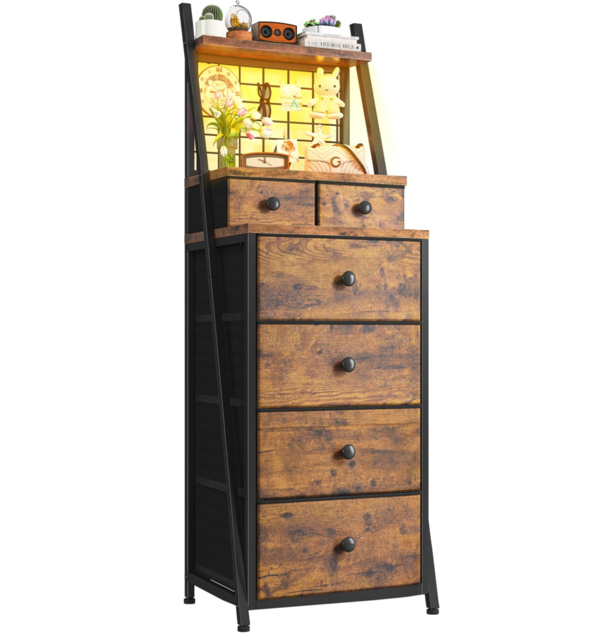 EnHomee Vertical Dresser for Bedroom 6-Drawer LED Dressers & Chest of Drawers Sturdy Bedroom Dressers with Grid for Living Room,Closet,Entryway,Dorm,Rustic Brown EnHomee
