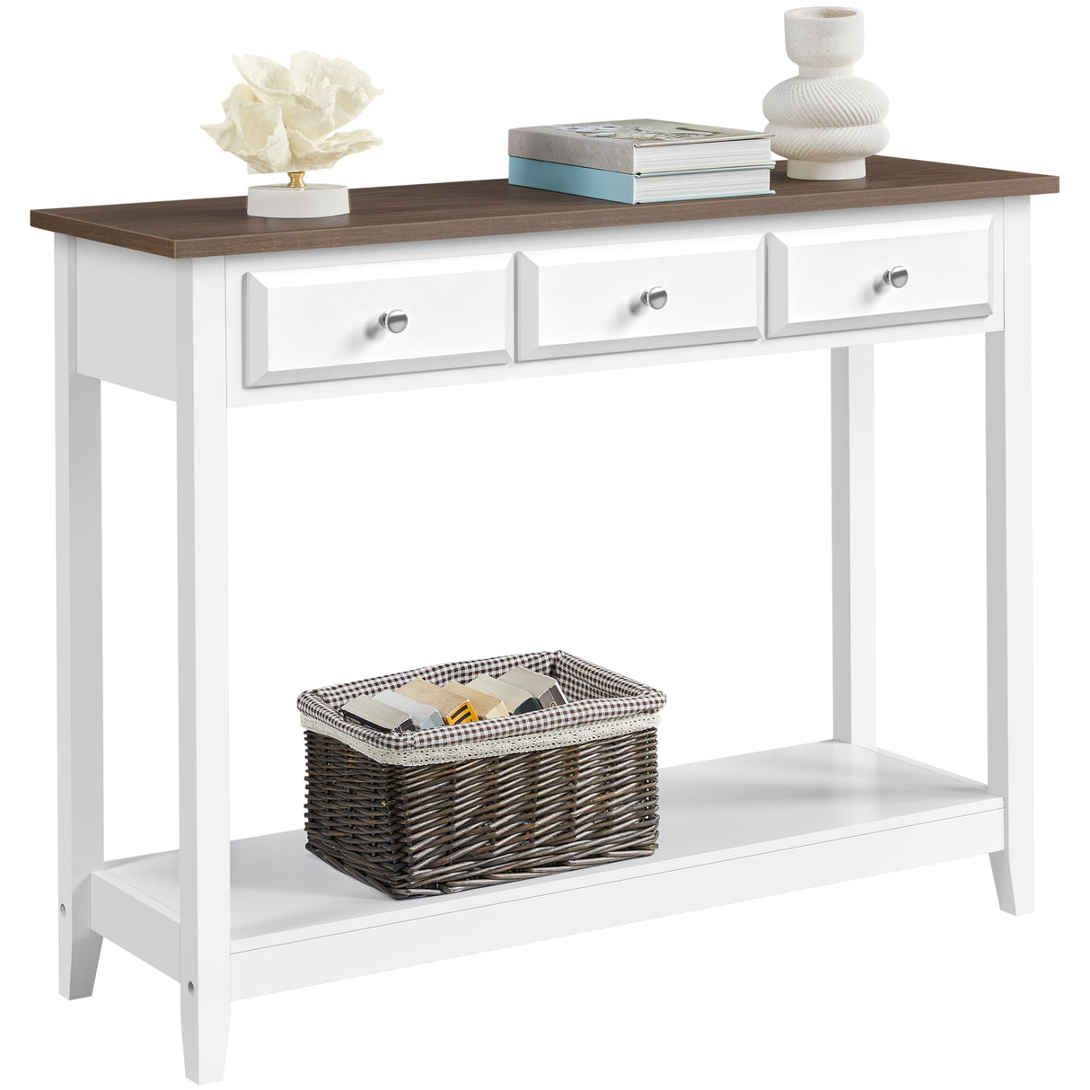 Yaheetech Farmhouse Console Table with 3 Drawers, Vintage Entryway Table with Storage Shelves, Narrow Long Sofa Table for Living Room, Hallway, Kitchen, Foyer, Hallway, Dining Room, White Yaheetech