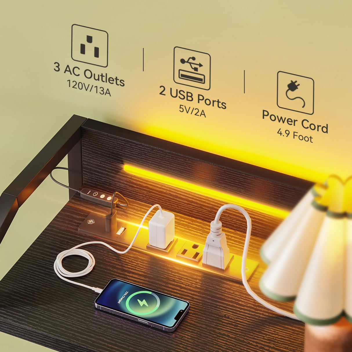 KKL Black Dresser for Bedroom with Light Strip & Power Outlet — 8 Drawers Dressers & Chest of Drawers with Shelf, Wood Top, Metal Frame, Wide Dressers for Girls Bedroom, Living Room, Hallway, Closet KKL