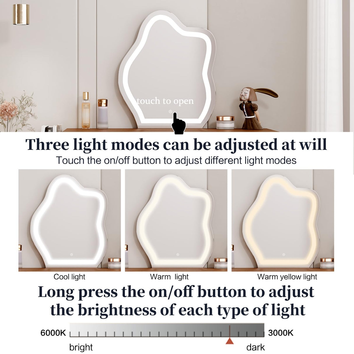 Ieejdn Vanity Desk with Mirror and Lights,Small Makeup Vanity with 5 Large Drawer, Makeup Desk with 3 Color Lighting Modes Adjustable Brightness,Dressing Table for Bedroom,Brown Ieejdn