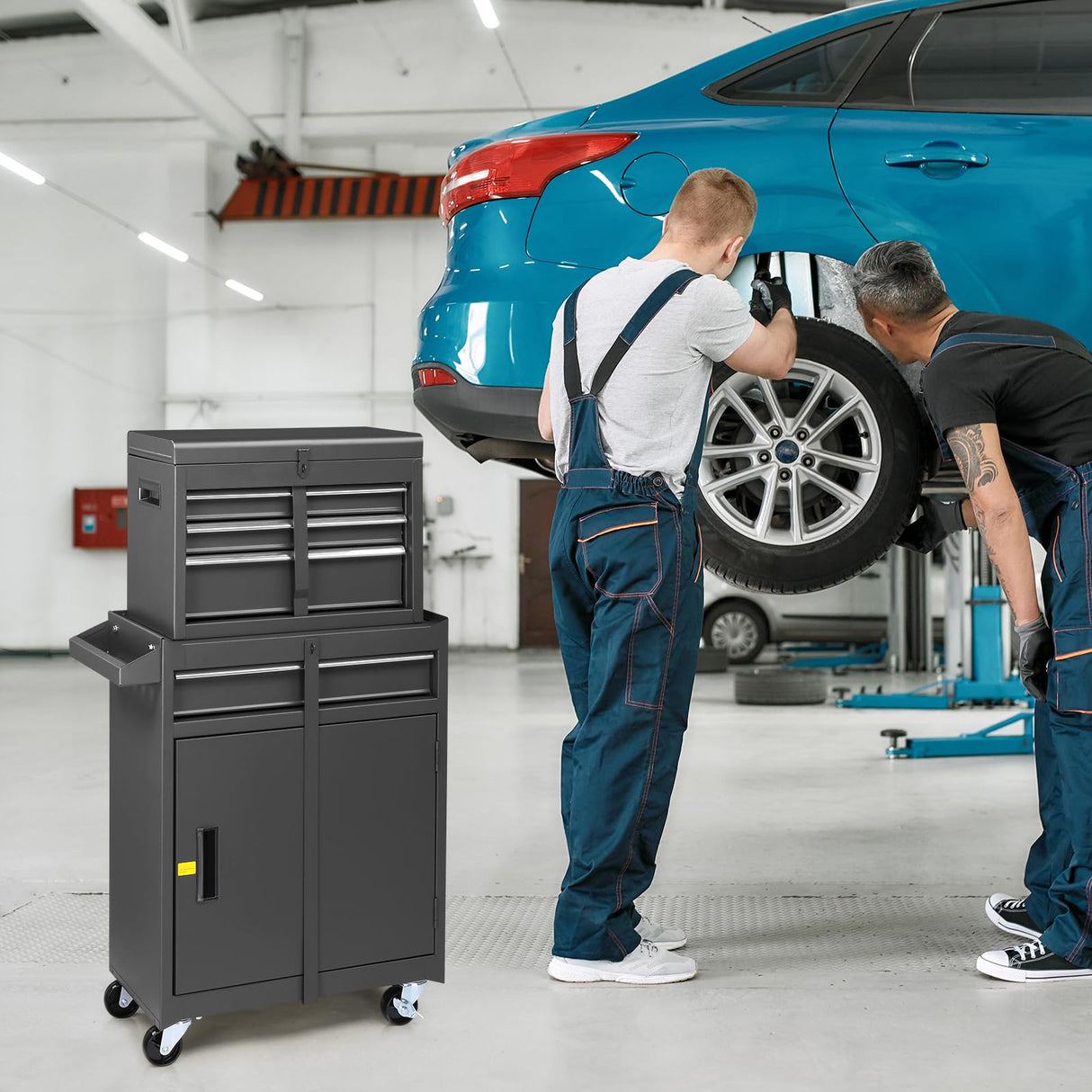 Winado 4-Drawer Rolling Tool Chest with Wheels & Lock, Tool Box with Large Storage Cabinet and Adjustable Shelf, Removable Portable Top Box for Garage, Warehouse, Factory Winado