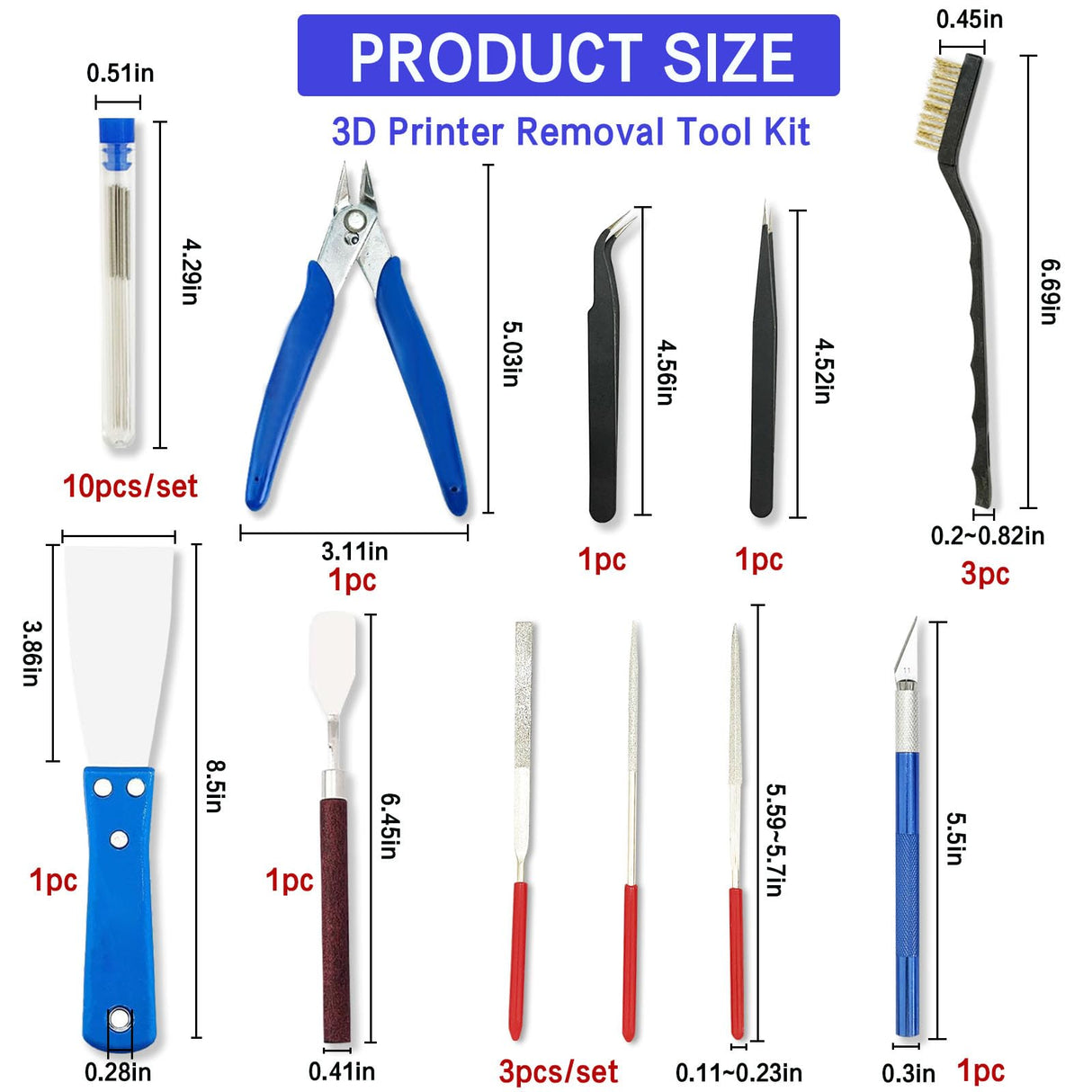 23Pcs 3D Printer Tool Kit 3D Printing Accessories 3D Print Nozzle Cleaning Kit Includes Debur Tool Removal Tool Suitable for Burnishing Cleaning Finishing.3D Print Tool Kit. Kitnish