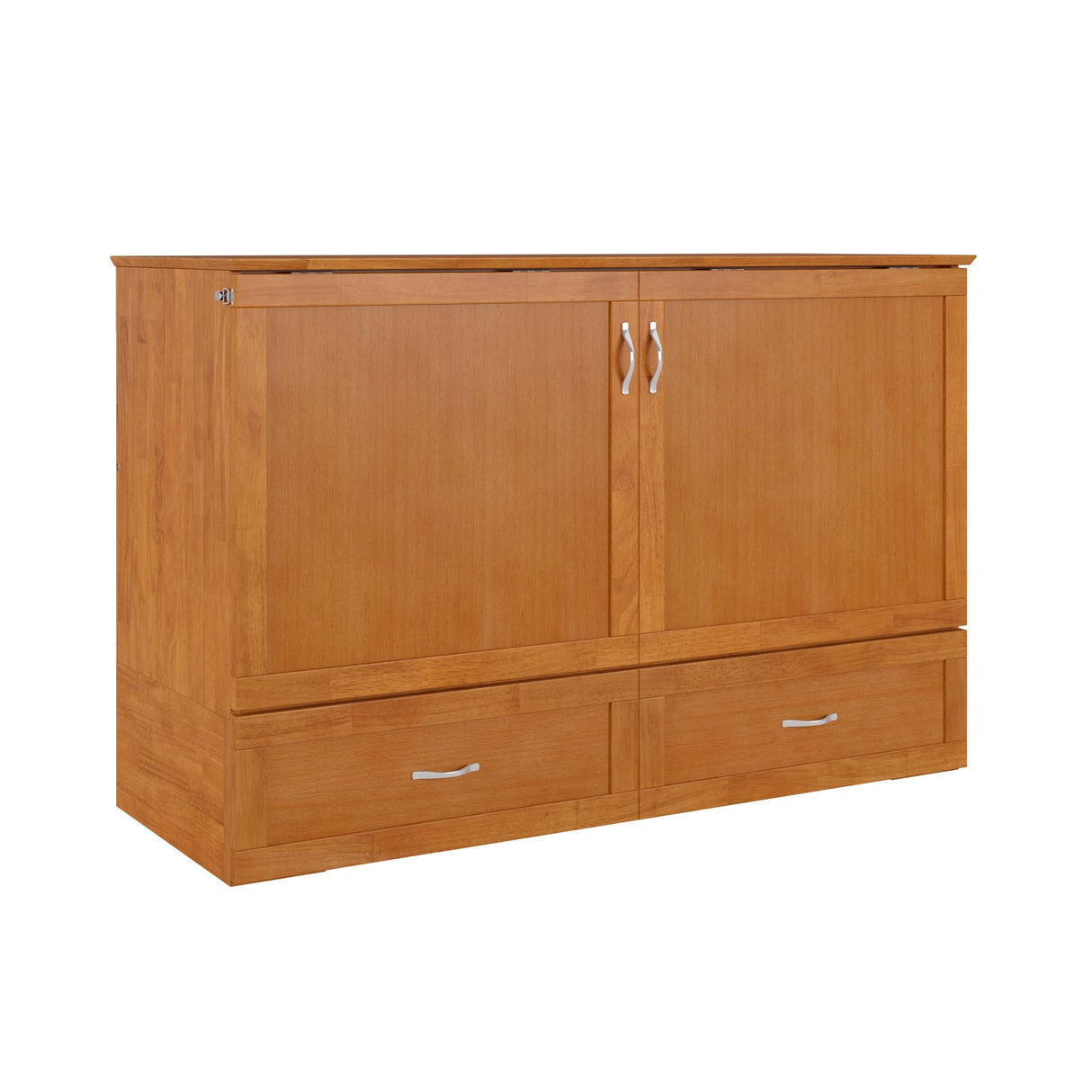 AFI Hamilton Queen Murphy Bed Chest with Mattress, Storage, and Built-in Charger in Light Toffee AFI
