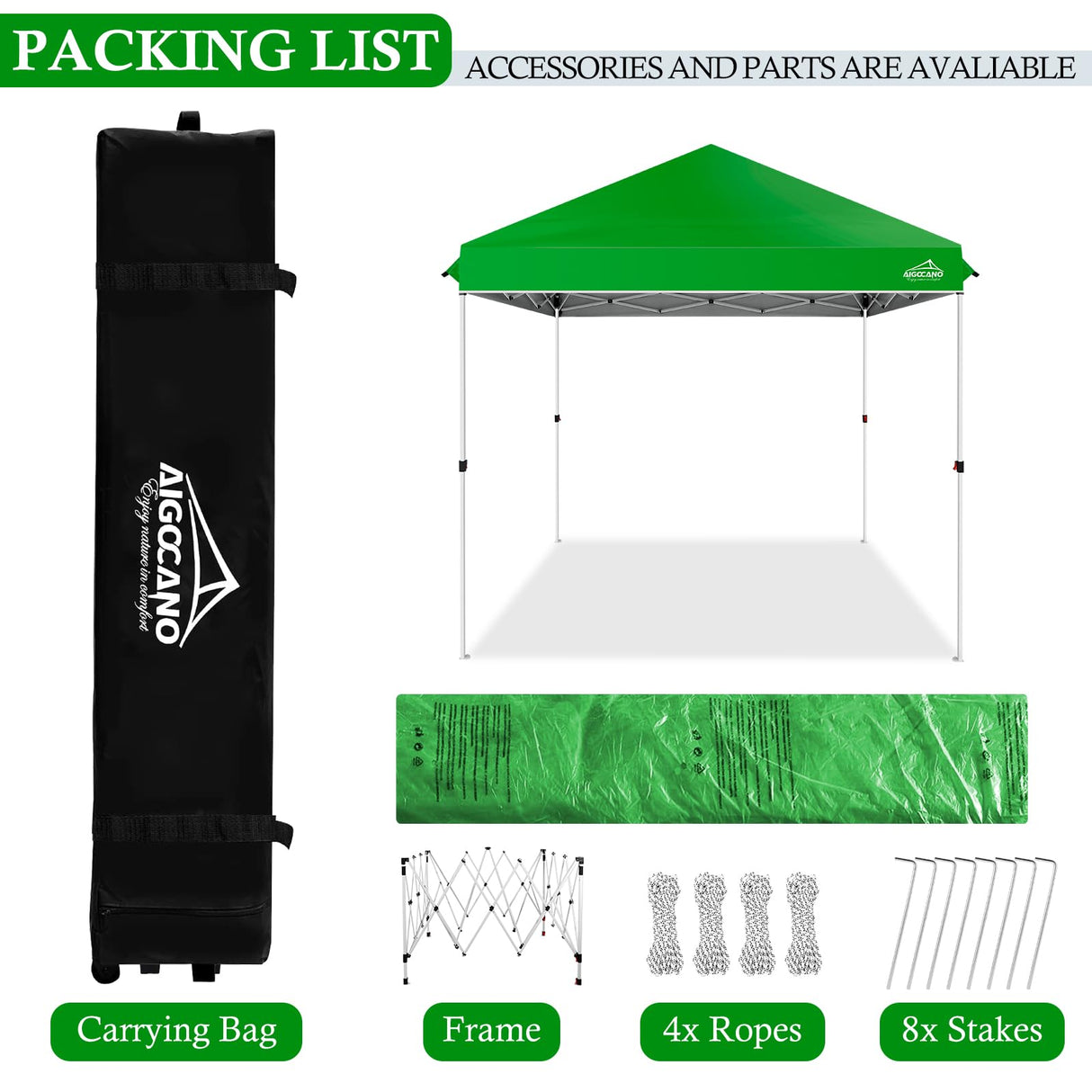 AIGOCANO Pop up Canopy Tent,10x10 Instant Outdoor Canopy for Parties with Wheeled Bag(Green) AIGOCANO