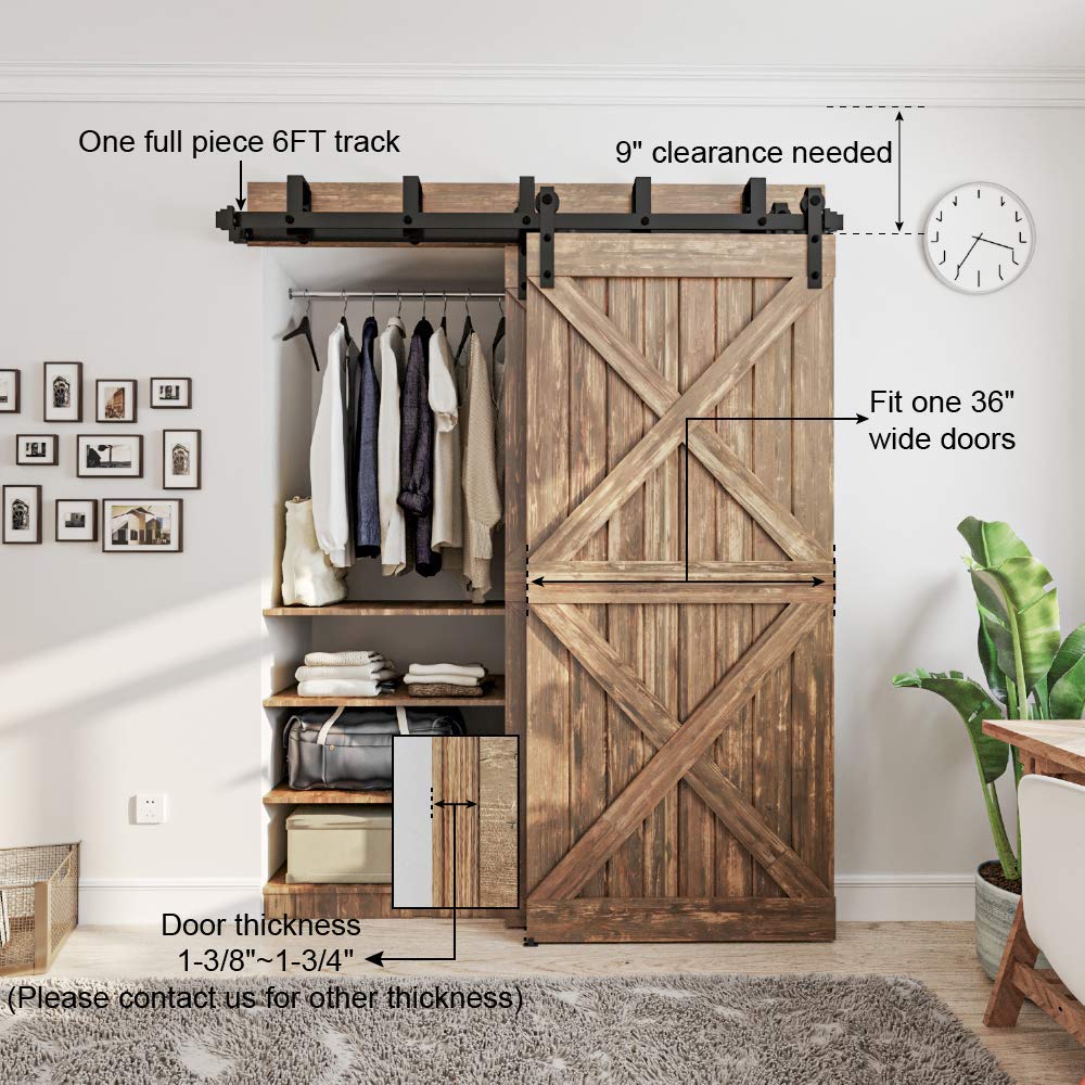 WINSOON 6FT New Double Bypass Barn Door Hardware Kit Room Wall Mount for Sliding Wood Door (6FT / Two Door Set) WINSOON