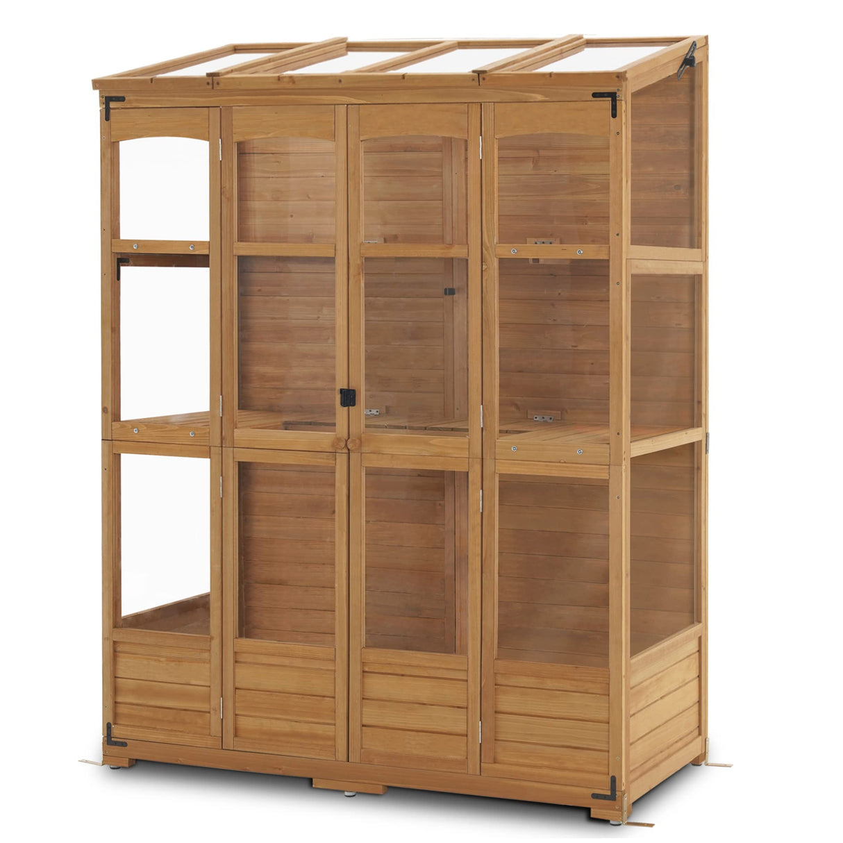 MCombo Wooden Greenhouse, Walk-in Outdoor Greenhouse with Openable Roof and Lockable Door, 0899 (Natural) MCombo