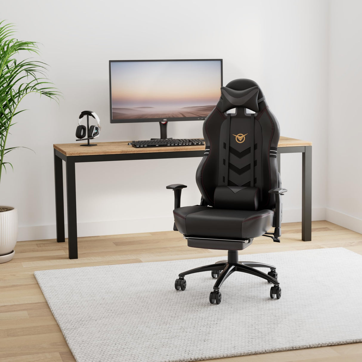 Big and Tall Gaming Chair with Footrest 350lbs, Computer Gamer Chair, High Back PC Gaming Chairs with Wide Seat, Lumbar Support, Armrest for Adults-Black COLAMY