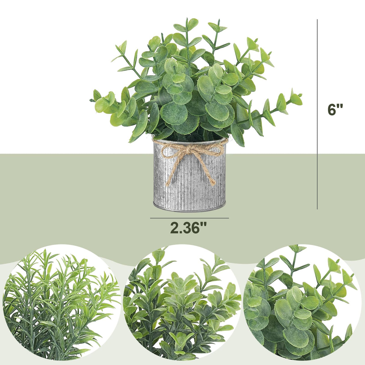Mkono Mini Fake Plants in Farmhouse Galvanized Metal Pots 3 Pack Small Potted Artificial Plant Eucalyptus for Laundry Room Bathroom Shelf Table Decor Mkono