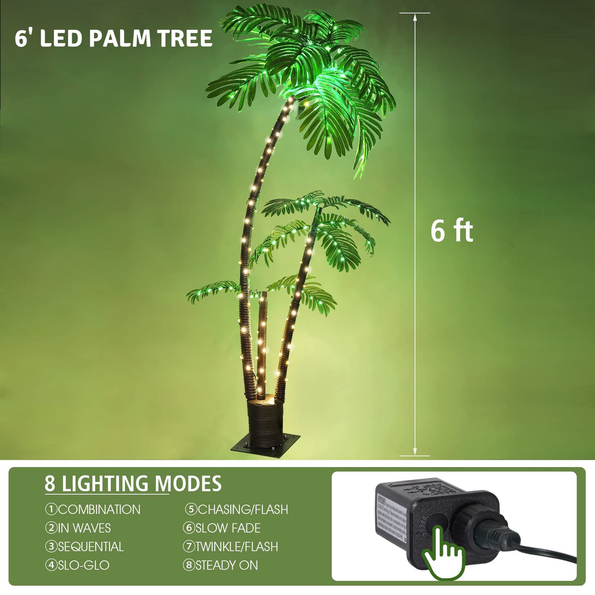 OUSHENG Lighted Palm Tree 6' 3.3' 2' Bar Outdoor Christmas Decorations Decor, Light Up LED Artificial Fake Faux Trees Lights for Outside Patio Yard Pool Porch Deck Party Tropical OUSHENG