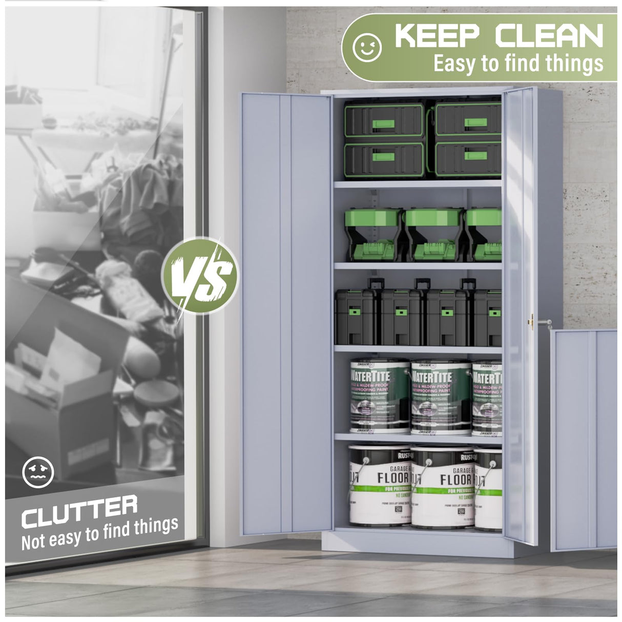 Incbruce 72” Metal Storage Cabinet, Tall Locking Steel Storage Cabinet with 2 Doors and 4 Adjustable Shelves,Lockable Storage Cabinet for Home, Office, Warehouse(Grey) Incbruce