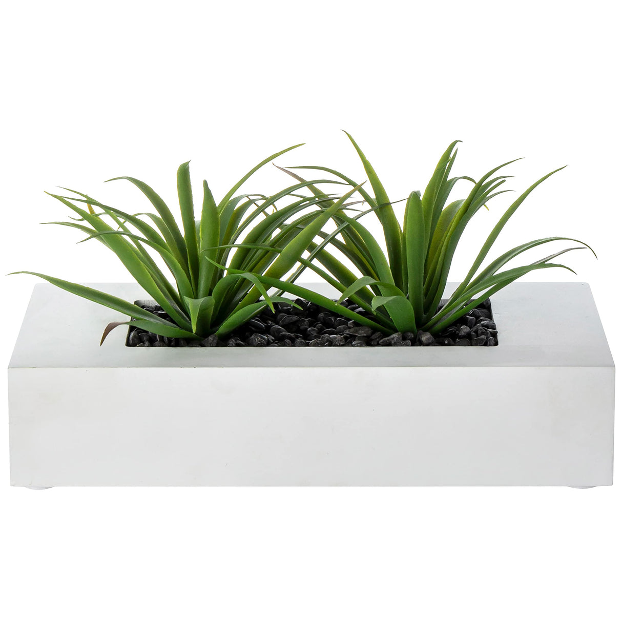 MyGift 10 Inch Artificial Grass Fake Plants in White Rectangular Wood Planter - Faux Plants Indoor for Tabletop Centerpiece Décor MyGift