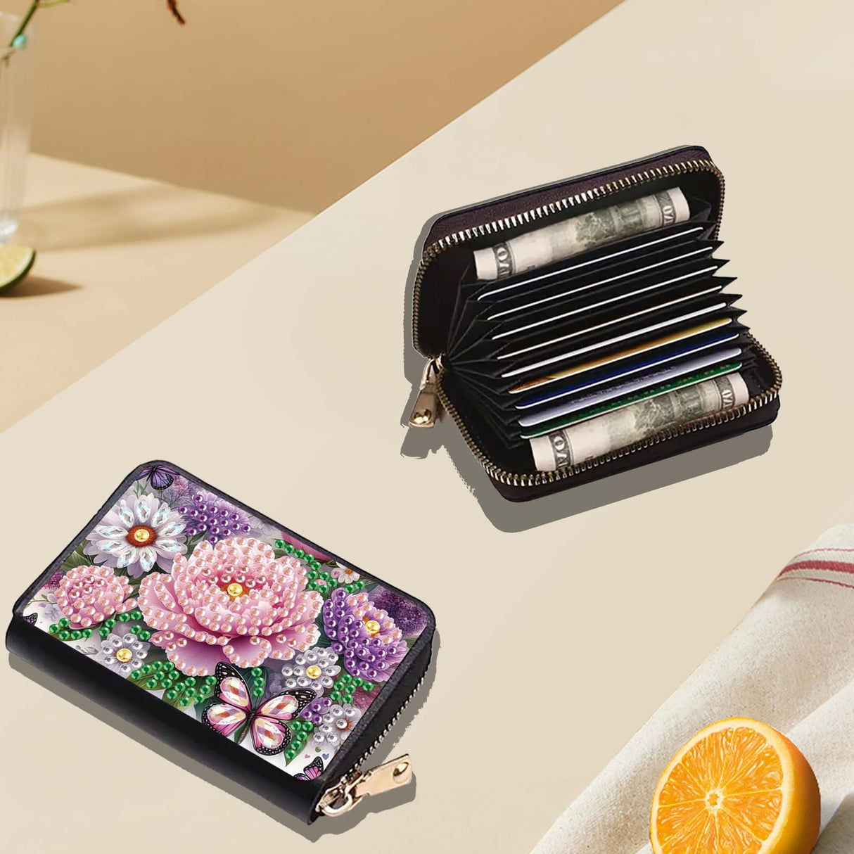 JZHYOAN DIY Diamond Art Credit Card Holder for Woman, Small Wallet Coin Purse Keychain Zipper Business Anti-demagnetization Card Holder Wallet Family Adult Man JZHYOAN