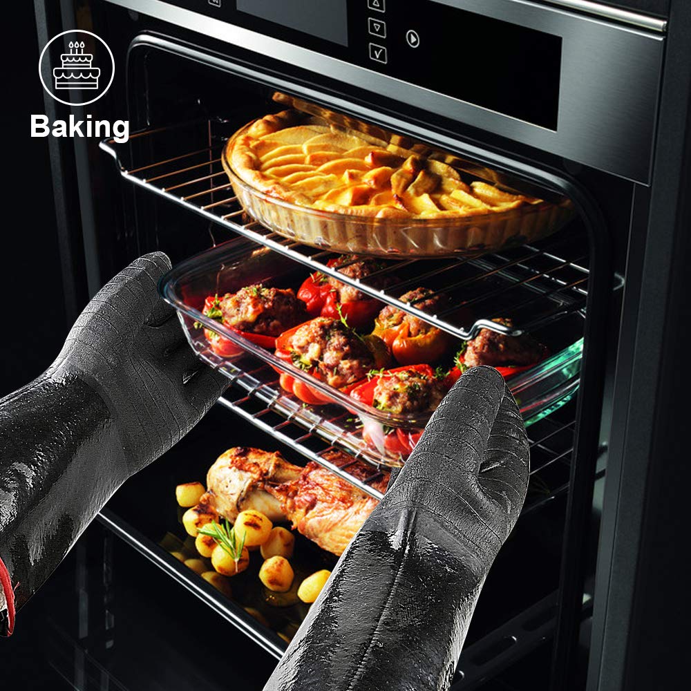 932°F Extreme Heat Resistant Gloves for Grill BBQ,Aillary Waterproof Long Sleeve Pit Grill Gloves for Fryer, Baking, Oven,Smoker,Fireproof, Oil Resistant Neoprene Coating(14-Inch ) Aillary