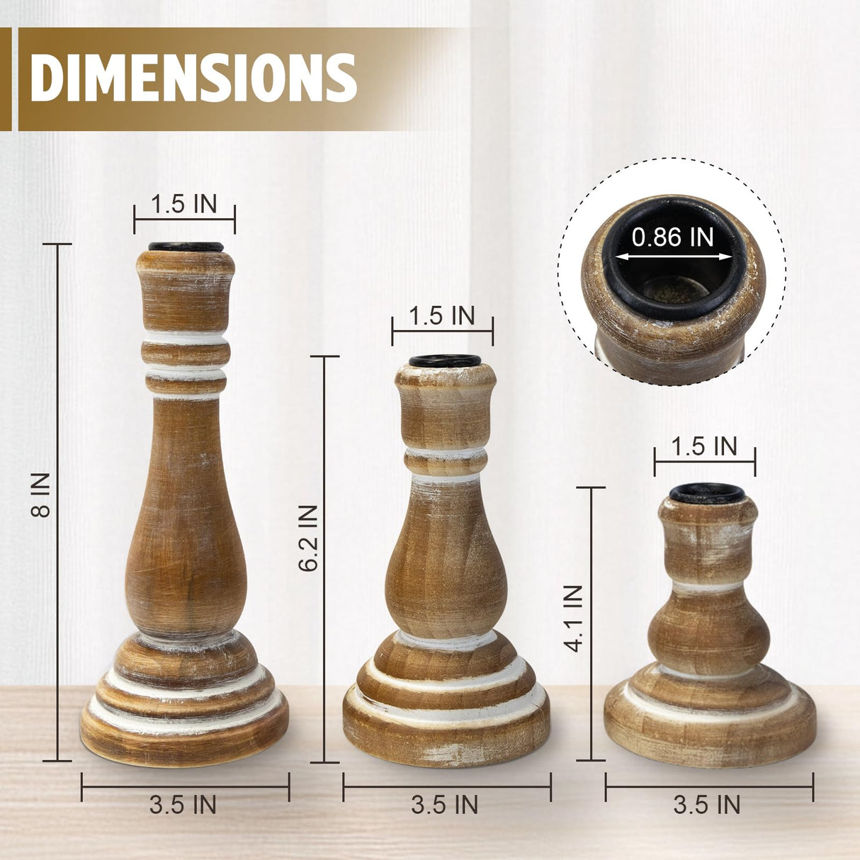 Taper Candle Holders Set of 3, Rustic Wooden Candlestick Holders, Farmhouse Wood Candle Stand, Vintage Candles Stick Tapered Holder for Living Room, Table Centerpiece (Brown) CEDARLUX