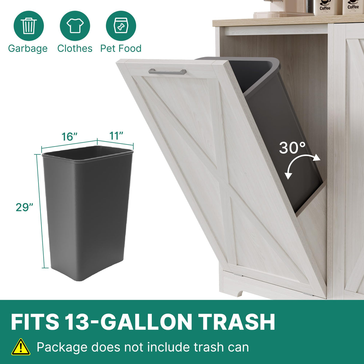 DWVO 13 Gallon Tilt Out Trash Bin Cabinet with Outlet Adjustable Shelves, Kitchen Pantry Storage Cabinet with Garbage Bin Tilt Out Laundry Hamper for Kitchen, 39.4” W x 14” D x 36.8” H Off White DWVO