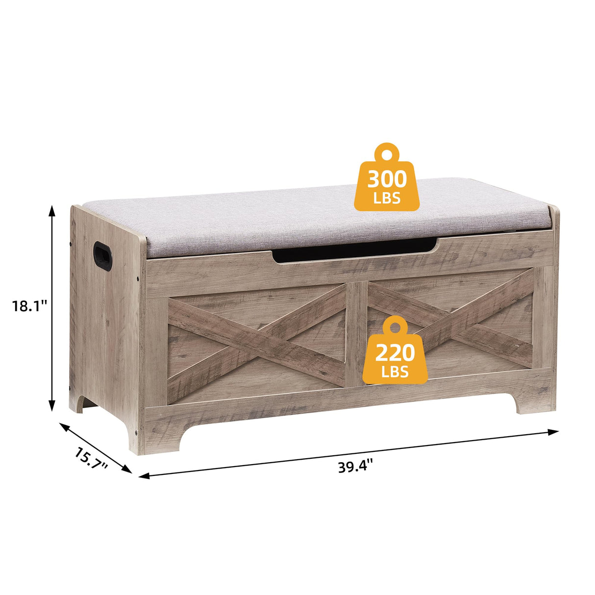 coucheta Storage Chest, Farmhouse Storage Trunk, Wooden Entryway Storage Bench with Safety Hinge and Lift-Top for Entryway, Bedroom, Living Room, Grey coucheta