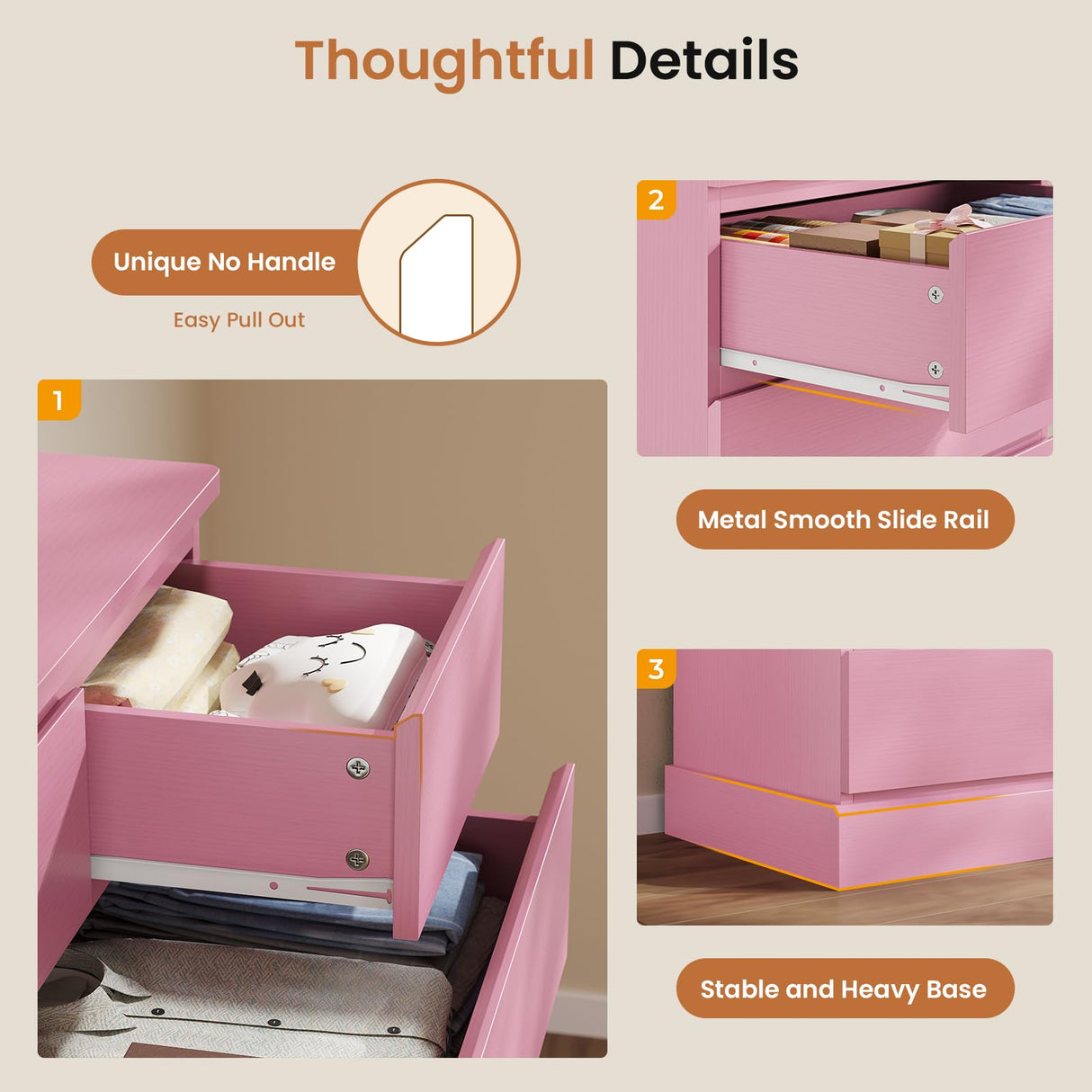 DICTAC Tall Dresser for Bedroom with 8 Drawers, 59.6" Tall Pink Dressers & Chests of Drawers, Modern Wood Closet Organizer and Storage Cabinet, Large Vertical Dresser for Bedroom, Closet, Hallway DICTAC