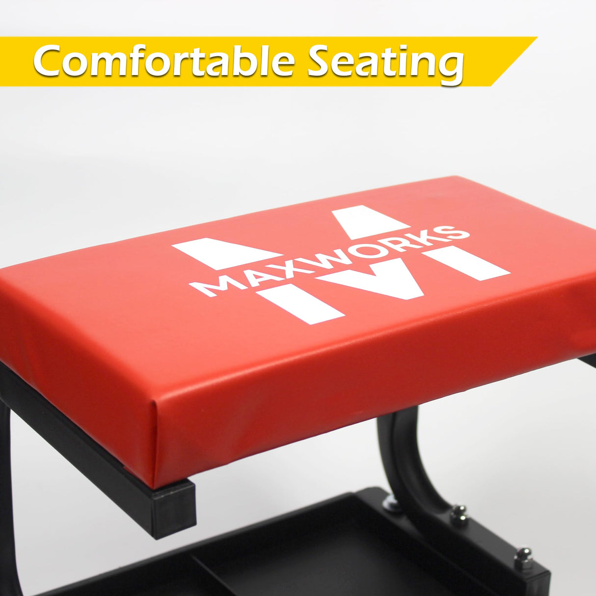 MaxWorks 50875 Mechanics Roller Seat, 250 LBS Capacity Padded Rolling Workshop Stool with Tool Tray Storage for Garage, Shop, Auto Repair MaxWorks