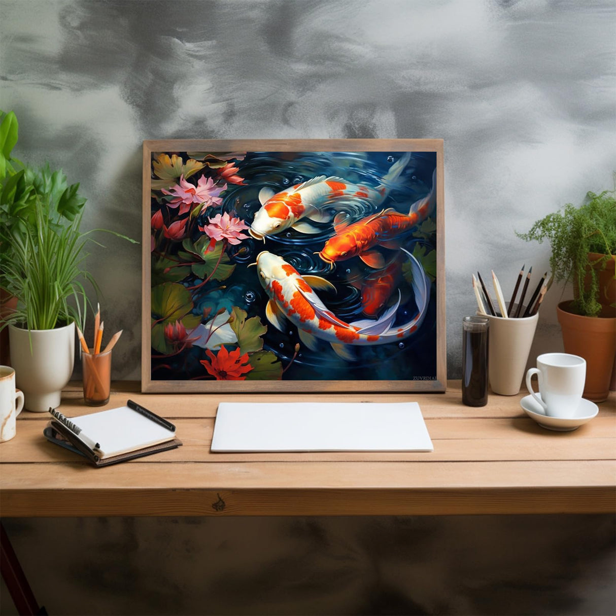 ZUVRDIAI Paint by Number for Adults, Pond Deciduous Koi Fish, DIY Oil Painting Kit on Canvas with Paintbrushes and Acrylic Paint, 40x50cm, Without Frame ZUVRDIAI
